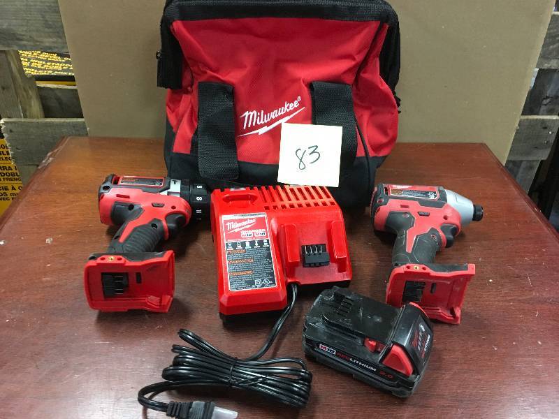 lot 83 image: Milwaukee 2 tool  M18 combo kit one battery in like New conditions condition