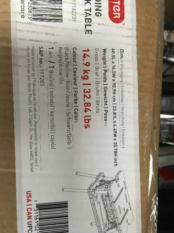 lot 95 image: Keter 21.65 in. x 33.46 in. x 29.7 in. Folding Work Table not used