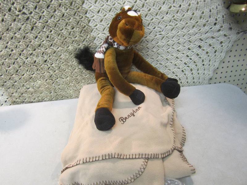 lot 47 image: Fleece Blanket with Plush Horse Bal...