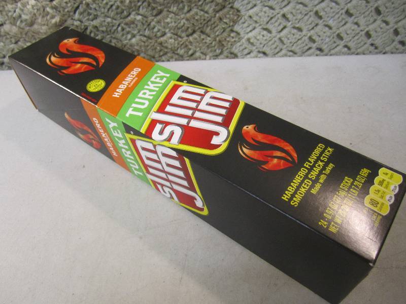 lot 188 image: Box of 24 Slim Jim Snack Sticks Hab...