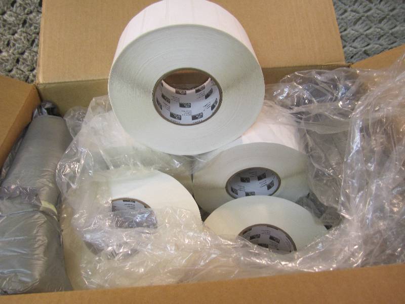 lot 313 image: Box with 6 Rolls Zebra Labels 1 x ...