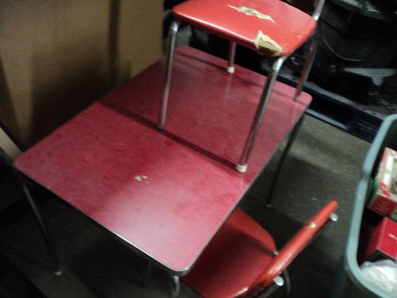 lot 25 image: vintage childs table and 2 chairs...