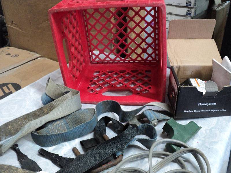 lot 74 image: tote of belts and cords - Honeywell...