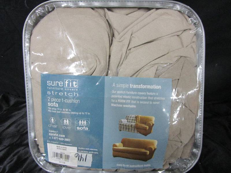 lot 24 image: Sure fit Sofa cover fits 74 to 96 sofas fits most seat cushions up to 72 Taupe in color