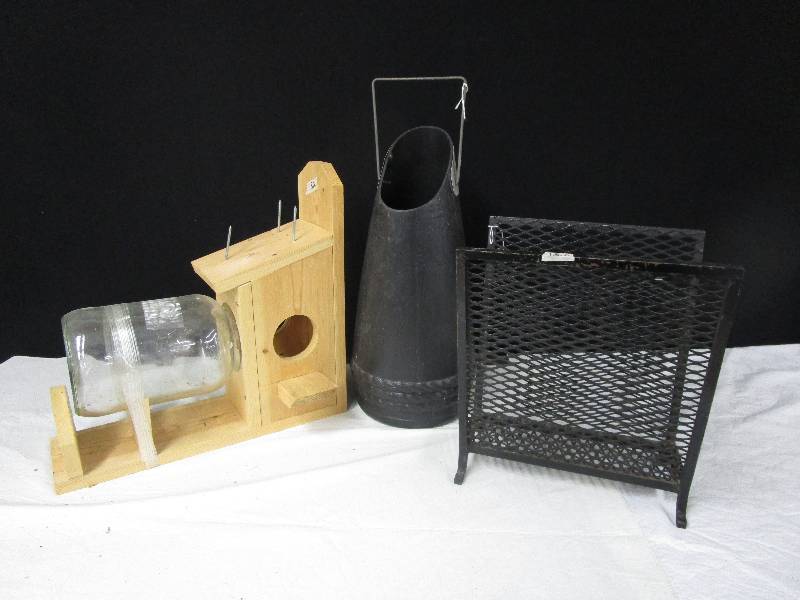 lot 85 image: Squirrel Feeder, coal bucket, medal magazine rack