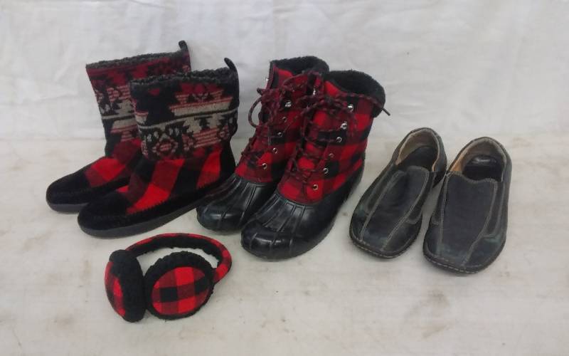 2-Pair Ladies Lumberjack Plaid Boots Size 8, Born Loafers Size 7 12