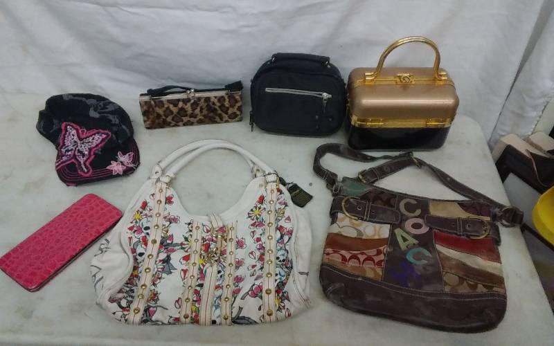 Lot Of Assorted Handbags Flat Wallet, Clutch Purses, Cap