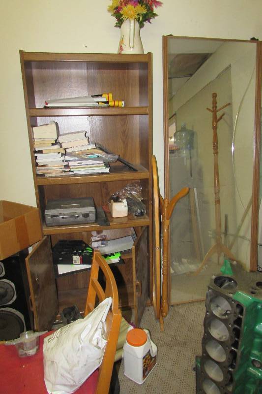 lot 200 image: COUCH, BOOK CASE, FILING CABINET, SMALL DESK