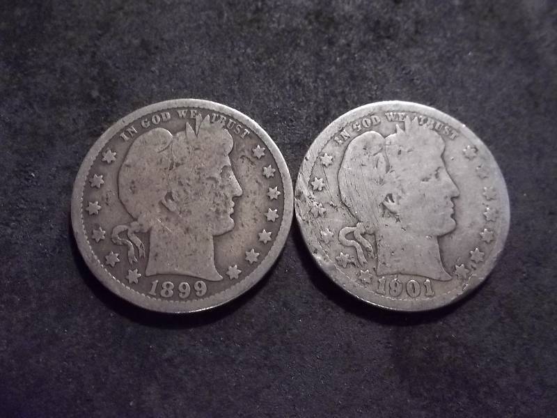 lot 48 image: 1899 O, 1901 O Barber Quarters