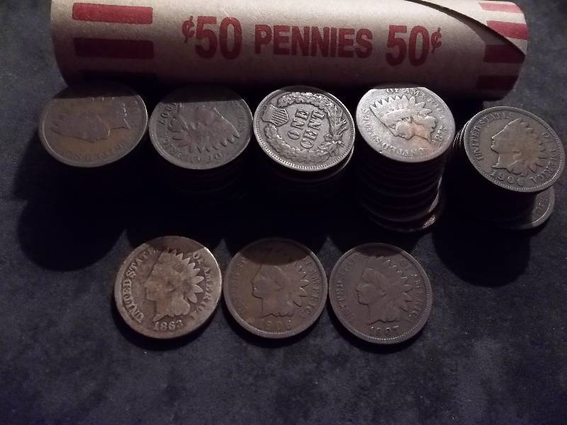 lot 113 image: Full Roll Of Indian Head Cents 1860s-1900s