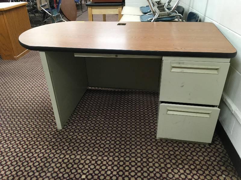 DESK WITH 2 DRAWERS ON ONE SIDE, CURVED TOP ON THE OTHER