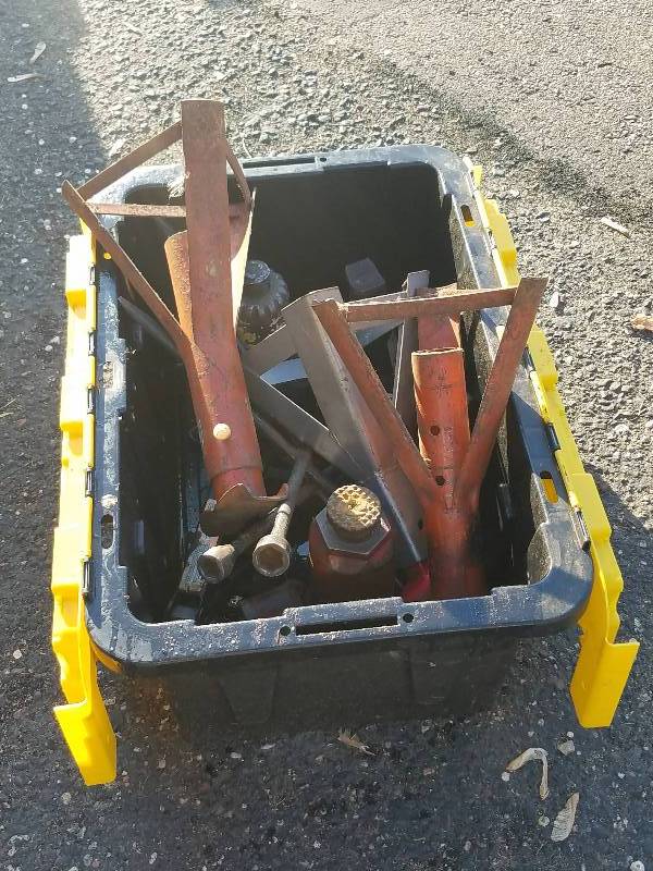 BIN OF JACK STANDS, ETC.