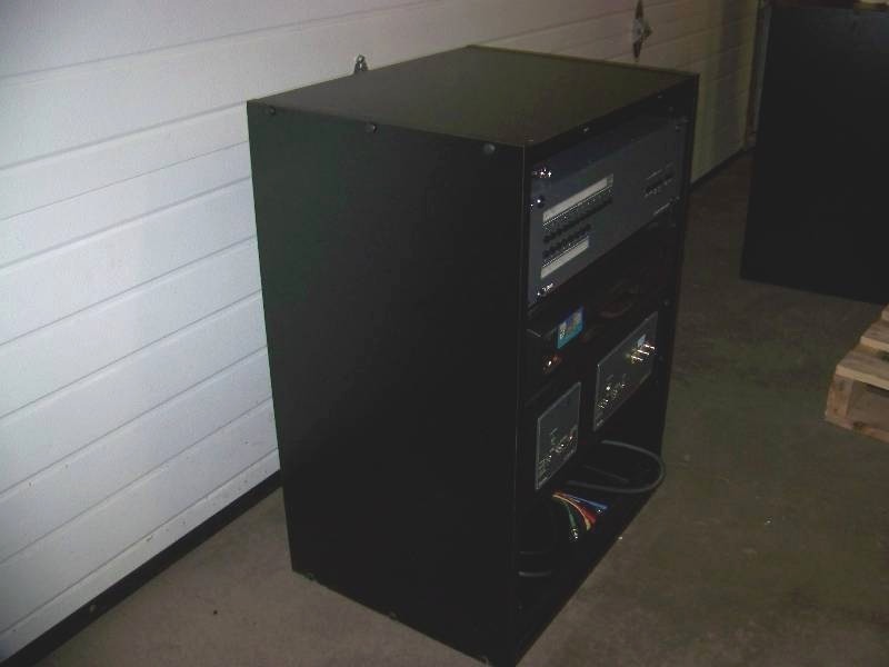 lot 27 image: Wood Encased, Audio  Video Equipment  Component Rack with various Components included