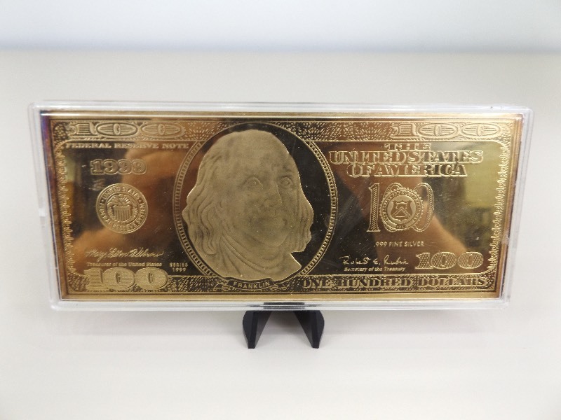4 Ounce .999 Fine Silver 1999 $100 Golden Proof Bar