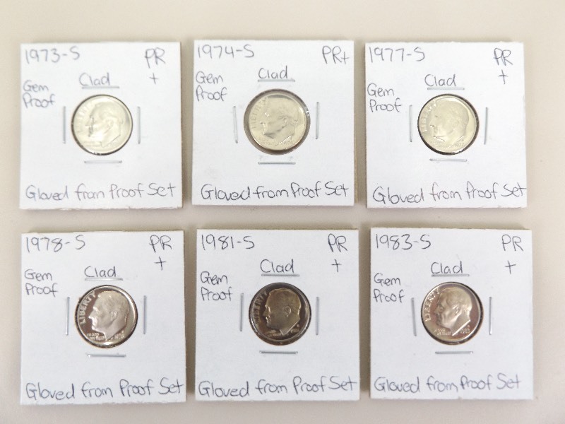 6 - 1973-1983 Gem Proof Clad Roosevelt Dimes