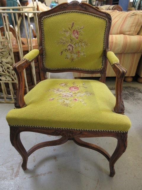 CHAIR WITH NEEDLEPOINT UPHOLSTERY