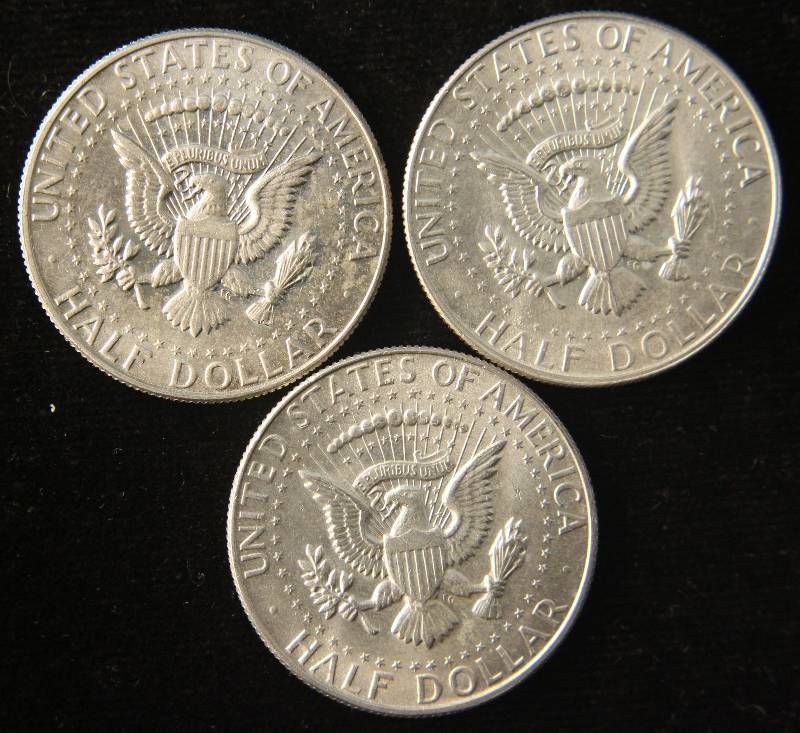 GROUP OF 3 BU-UNC 40% SILVER KENNEDY HALF DOLLARS