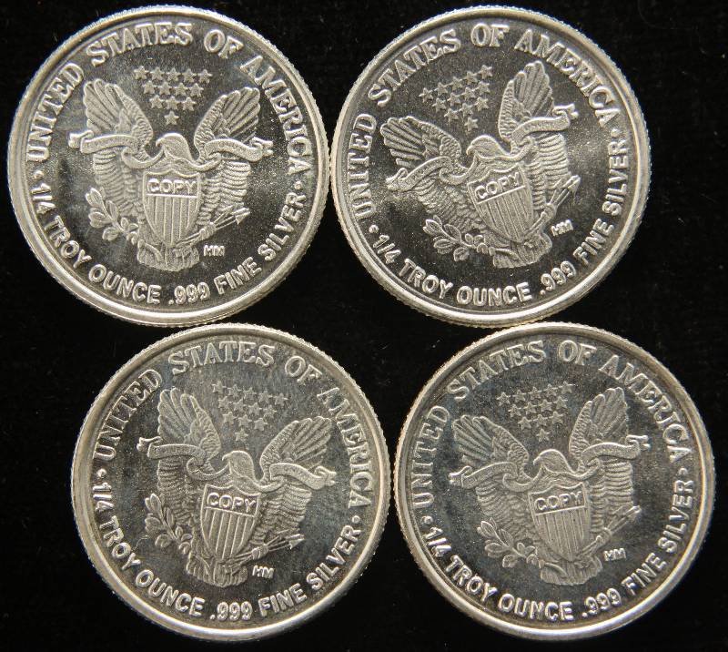 1 TROY OZ. .999 FINE SILVER (4) 14 OZ EAGLE DESIGN ROUNDS