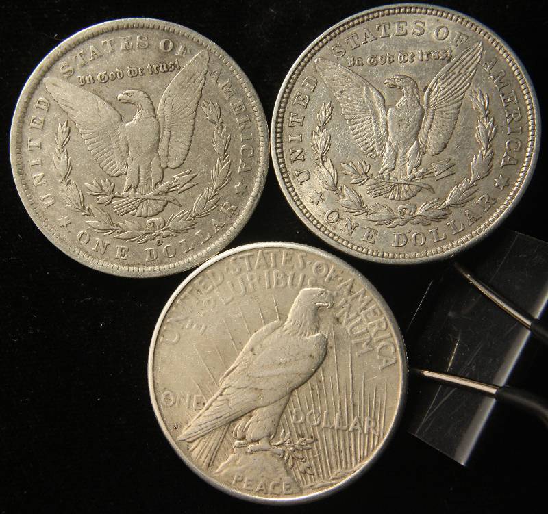 3 SILVER DOLLARS 1890-O, 1921, 1923-S