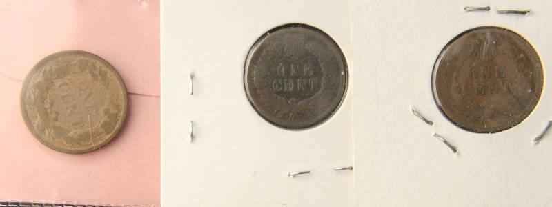 3 US SMALL CENTS 1858 FLYING EAGLE, 1885 & 1905 INDIANS