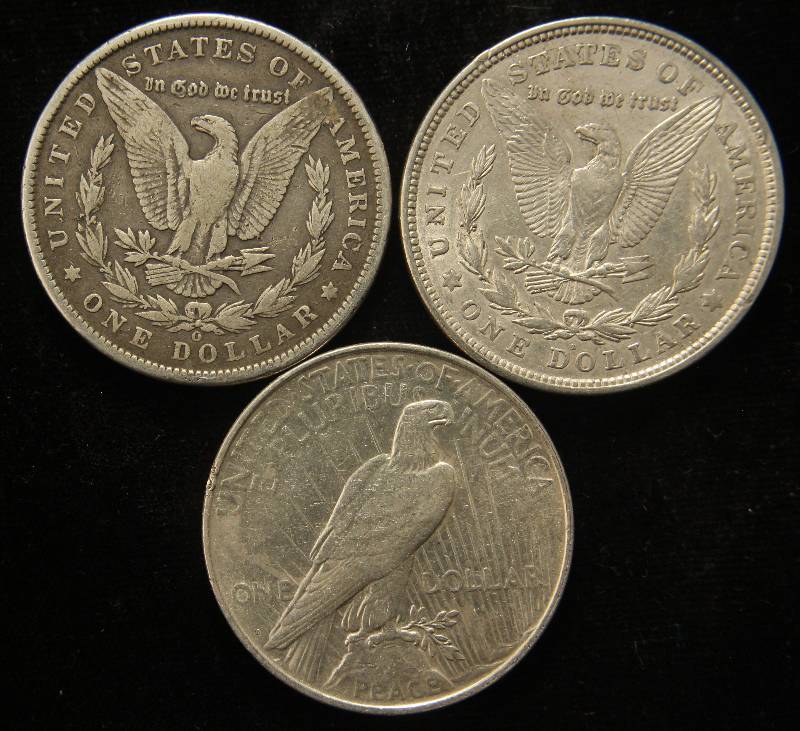 3 SILVER DOLLARS 1900-O, 1921, 1922 VF-AU