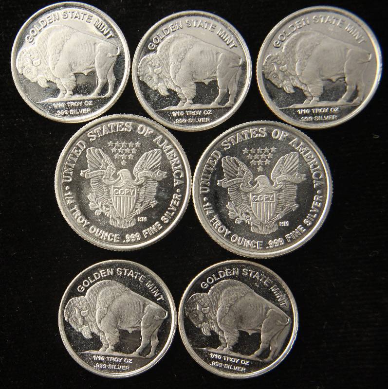 1 TROY OZ. .999 FINE SILVER (2) 14 & (5) 110TH OZ FRACTIONAL ROUNDS