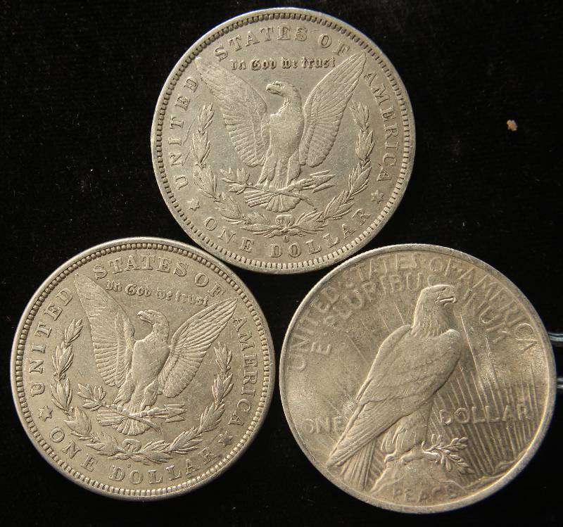 3 SILVER DOLLARS 1888-O, 1921, 1923