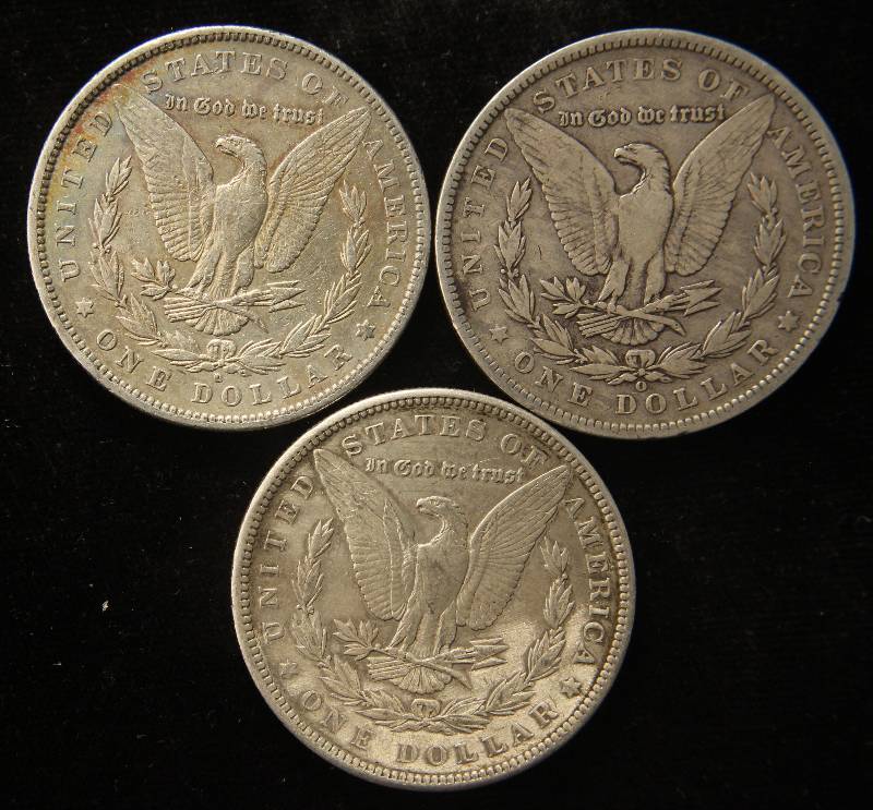 3 MORGAN SILVER DOLLARS 1880-S 1891-O 1900