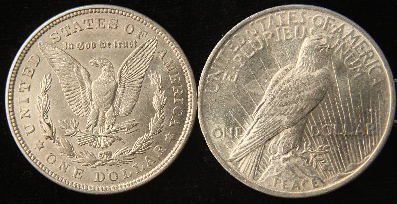 2 SILVER DOLLARS 1921 MORGAN & 1922 PEACE BU-UNC