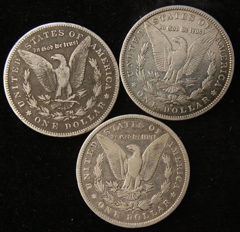 3 MORGAN SILVER DOLLARS 1878, 1880-O, 1900-O