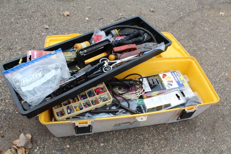 lot 241 image: Tool Box w Tools - Wire Tools, Hardware