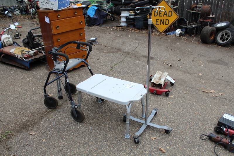 lot 242 image: Medical Equipment - Wheelchair, Shower Chair, Rolling Drip