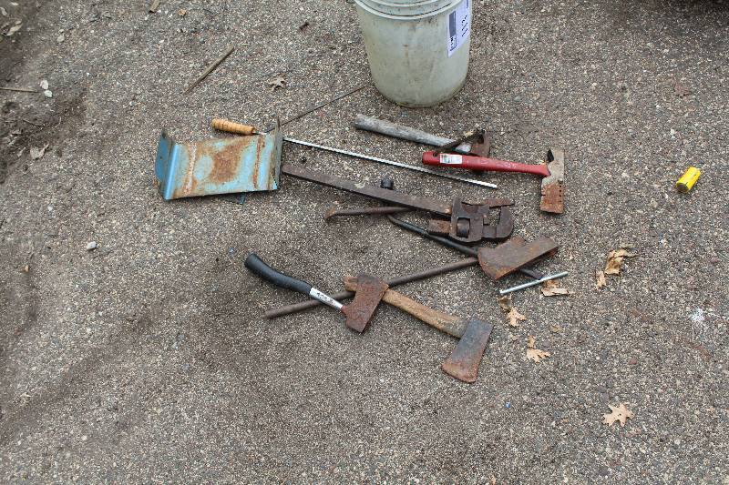 lot 113 image: Hatchets, Pipe Wrench, And More