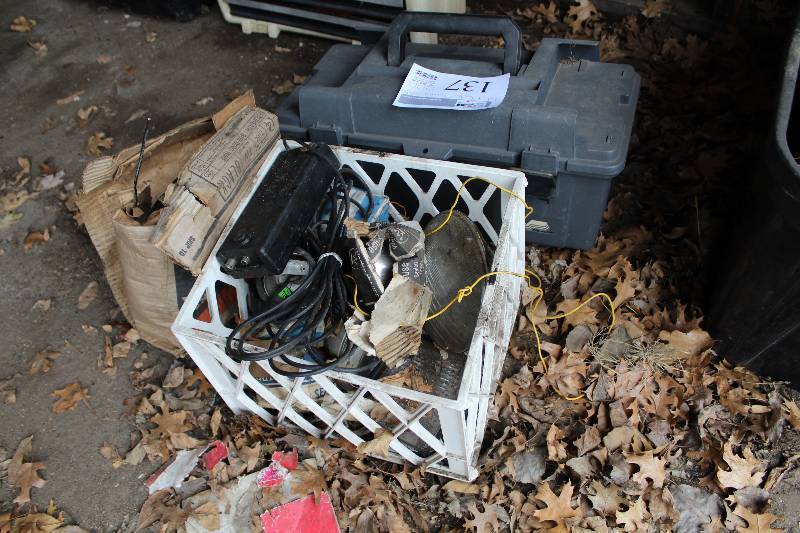 lot 137 image: Tool Box, Milk Crate, Misc Hand Tools, Hardware