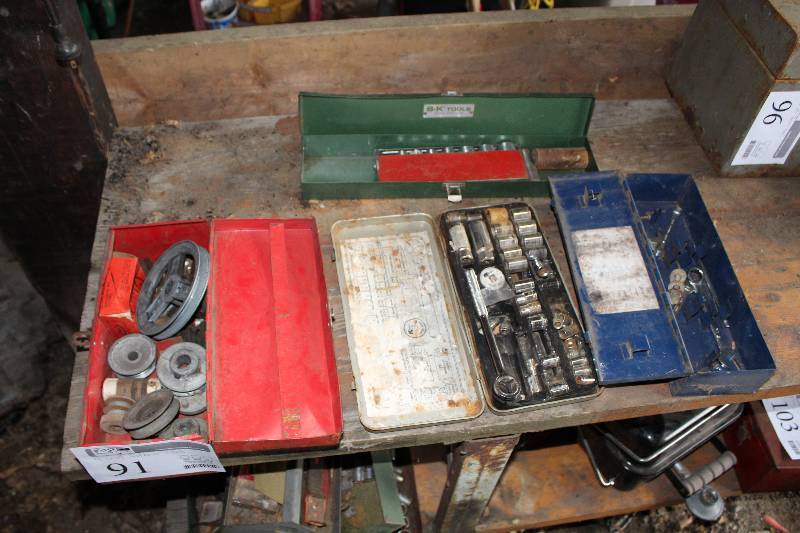lot 91 image: Lot of (4) Tool Boxes w Tools - Pulleys, Sockets