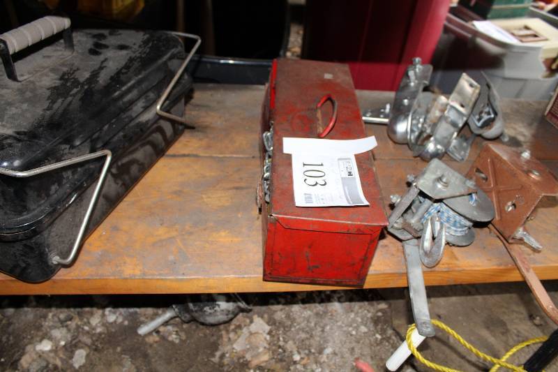 lot 103 image: Portable Propan BBQ, Boat Winch, Nylon Rope, And More