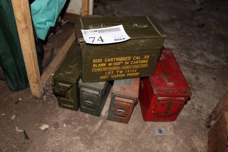 lot 74 image: Lot of (5) Ammo Containers w Some 12GA Ammo