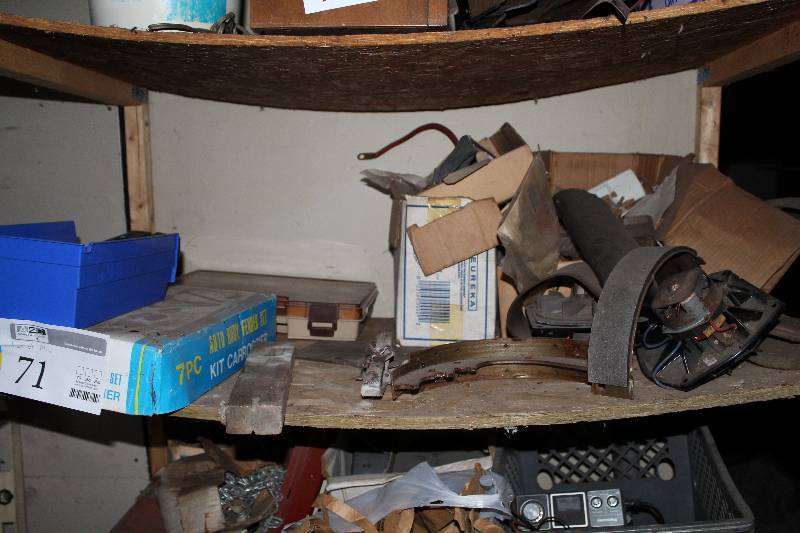 lot 71 image: 7-Piece Auto Body Fender Set, Fishing Lures, Brake Shoes, 27x1.25in. Bike Tube