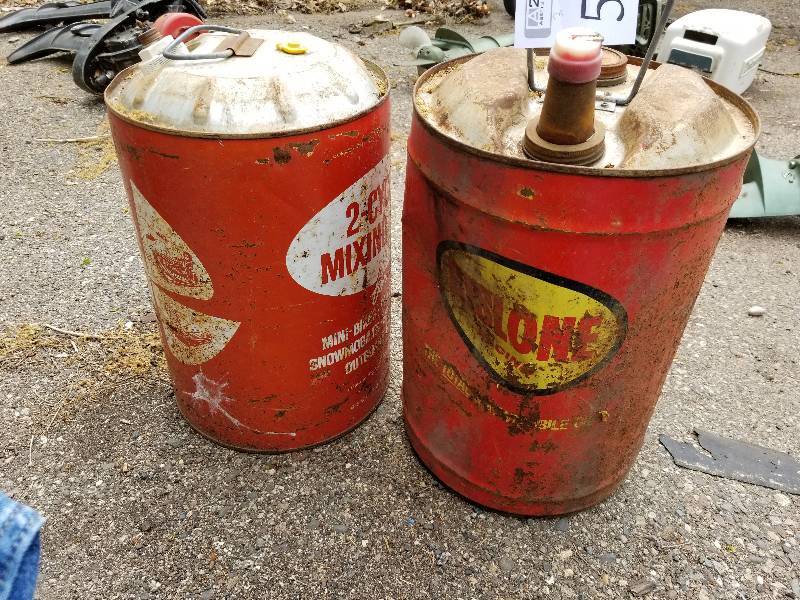 lot 50A image: Lot of (2) Vintage Five Gallon Steel Gas Can