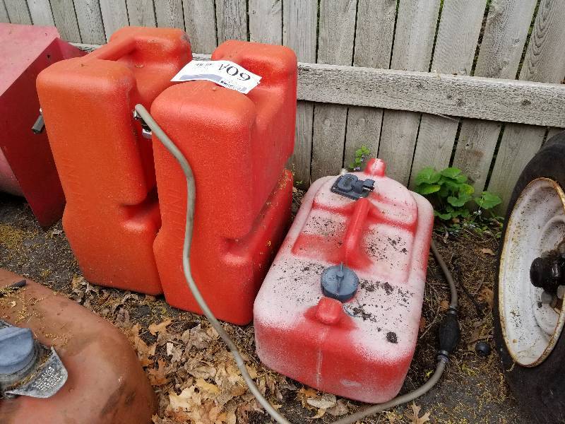 lot 60A image: Lot of (3) Red Poly Outboard Fuel Tanks