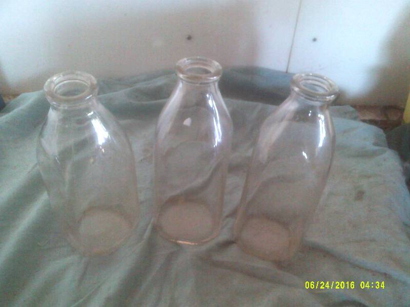 3 VINTAGE GLASS MILK BOTTLES