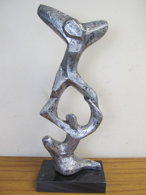 lot 38 image: Large Abstract Sculpted Steel & Marble Sculpture 