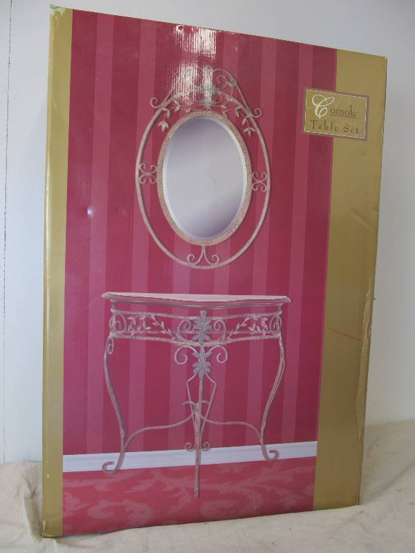 lot 41 image: BRAND NEW StyleCraft Iron Console Table & Mirror Set