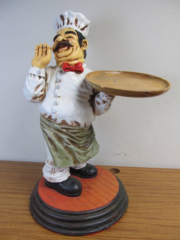 lot 112 image: Large Figural Chef Statue wServing Tray