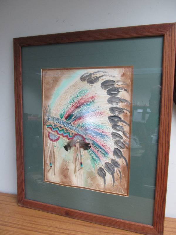 lot 126 image: Large Framed Signed Original Native American Mixed Media Artwork