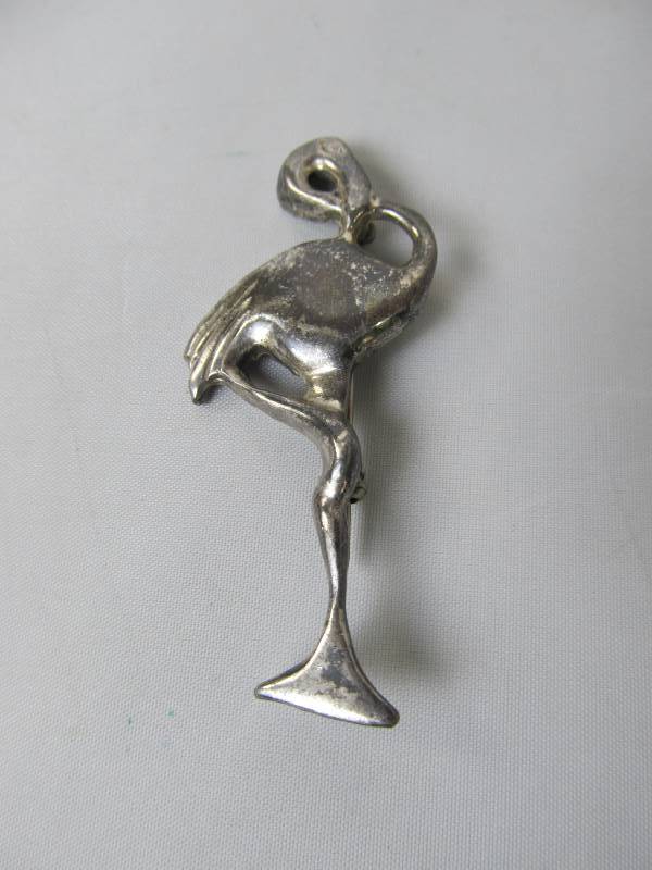 lot 182 image: Vintage Signed Mexico Sterling Silver Flamingo Brooch