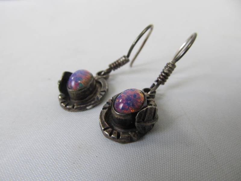 lot 188 image: Signed Vintage Taxco Sterling Sliver & Opal Earrings