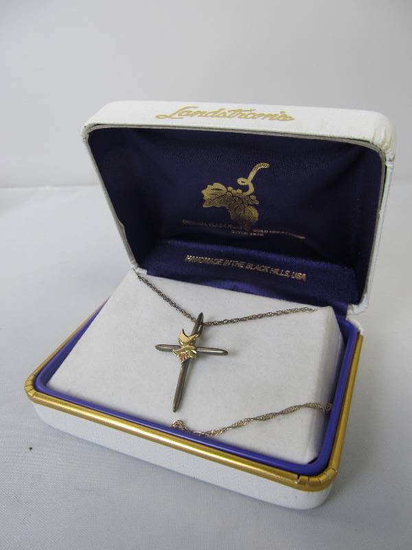 lot 190 image: Sterling Silver & 10K BLACK HILLS GOLD Cross Necklace