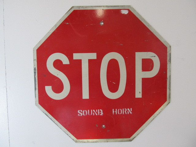 lot 150 image: Vintage Metal Sound Horn Stop Sign