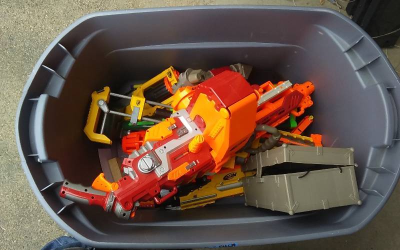 Large Tote With Lid Full Of Nerf Guns
